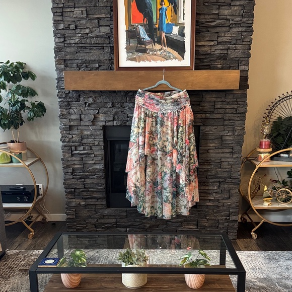 Anthropologie Asymmetrical Floral Skirt - Pink and Cream - Picture 3 of 6